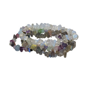 Gemstone Amethyst, Labradorite, Moonstone, plus more 3 strand stretch bracelet